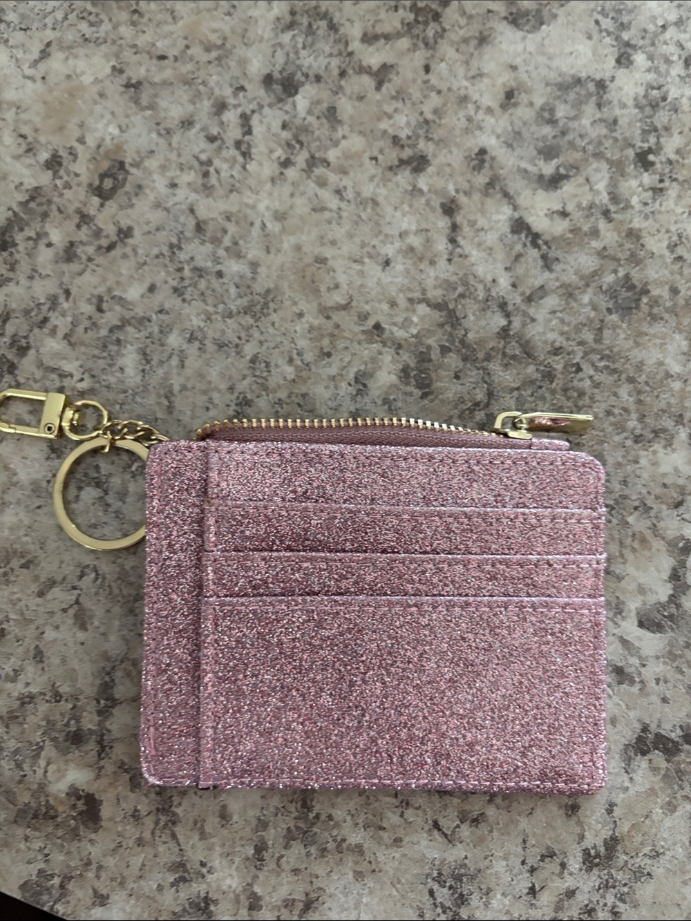 Pink Glitter Card Holder Keychain Wallet